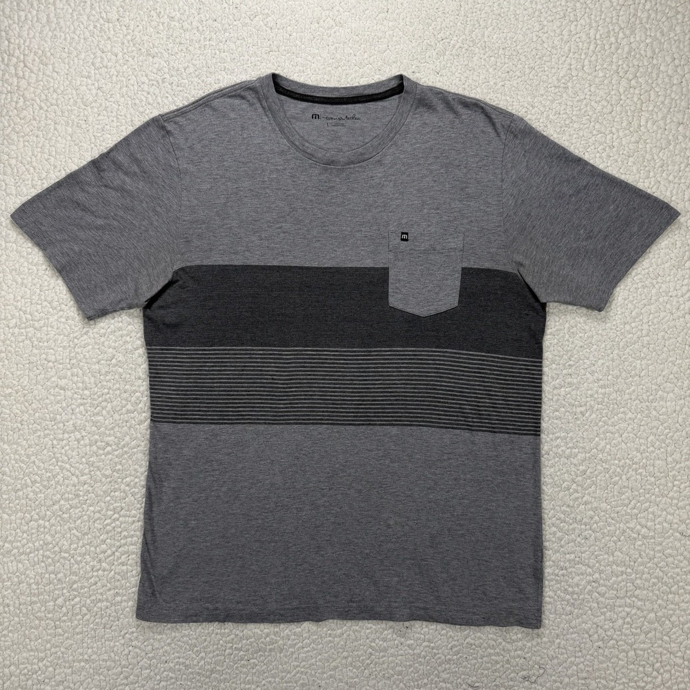 TravisMathew Pocket T-Shirt Mens Large Grey Colorblock Striped‎ Pima Cotton Tee